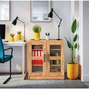 Archivador de Nogal con 2 Puertas de Vidrio